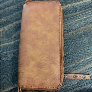 Leather Zip Around Wallet - Tan